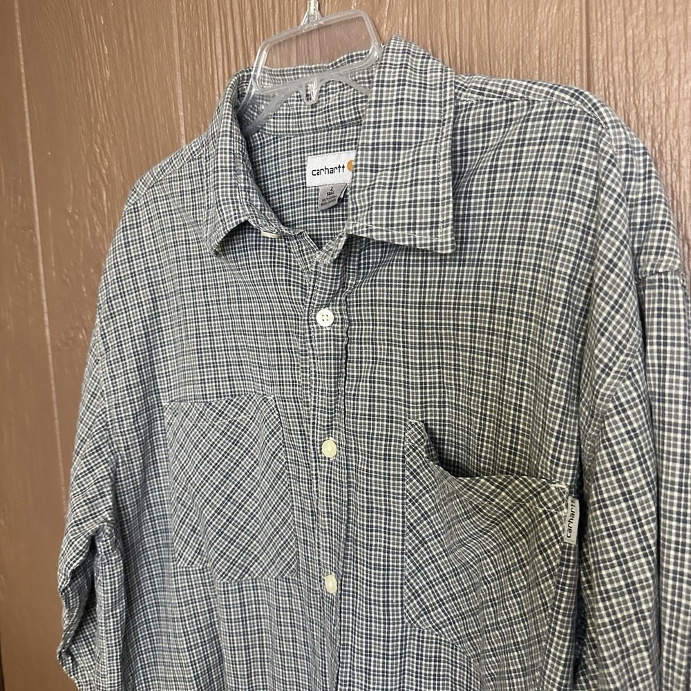 Carhartt Long Sleeve Button Down‎ Men's Size XL Tall Plaid Blue Workwear Casual - Picture 2 of 7